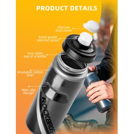 ROCKBROS Bike Water Bottle 21oz Bicycle Water Bottle for 5hrs Insulation Sports Squeeze Water Bottle Leakproof Design