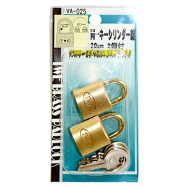 Wake Sangyo TWE Identical Key Cylinder Lock, Padlock, 0.8 inches (20 mm), Back Security VA-025, 2 Main Units, 3 Included Keys
