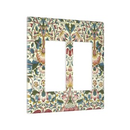 Boho Floral William Morris Double Rocker Decora Outlet Cover 2 Gang Light Switch Cover Decorative Vintage Plant Natural Flower Gfci Wall Plate Electrical Switchplate Faceplate for Farmhouse Bathroom
