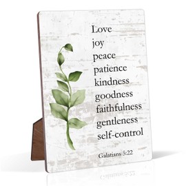 Galatians 5:22 Fruit of the Spirit Decorations, Christian Home Office Decor Wooden Signs, Rustic Farmhouse Scripture Wall Art Desk Decor, Positive Affirmation Gifts for Women Coworker Family Friends