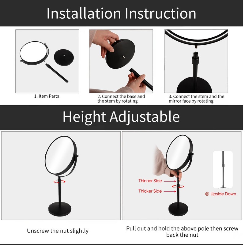 Nicesail 19 Inch Tall Makeup Mirror with 10X Magnification, 8