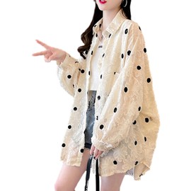 RoyzTocz UV Protection Women's Cardigan, Blouse, Shirt, Polka Dot Pattern, Top, Sheer, Sunscreen Clothes, Cooling Protection, Rash Guard, Oversize, Sheer, Sheer, Oversize, Loose, Open Front, Casual,