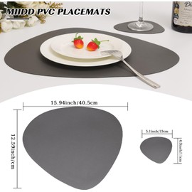 MiiDD Oval Placemats Set of 4,Table Pacemats Set of 4,Dual Sided Placemat for Round Tables,Waterproof Non-Slip Place Mats and Coasters,Placemats for Round Table(Black&Grey)