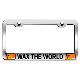 Custom Brother - Wax The World Beach Summer Surf Surfing Chrome Steel Auto SUV License Plate Frame License Tag Holder, O82