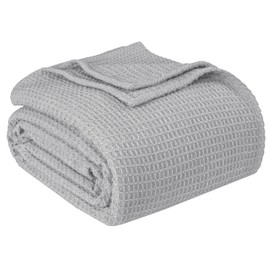 AAVNI HOMES Twin Size Cotton Blanket Waffle Weave Blanket Light Grey Soft Premium All Season Cotton Throw Blanket for Layering Twin Size Bed Couch or Sofa (60 x 90 Inches)