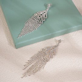 JWICOS Long Chandelier Tassel Earrings Bohemian Rhinestone Fringe Chain Tassel Drop Dangle Earrings for Women and Girls (Silver)