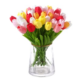 ucky Artificial Flowers 40Pcs Tulips Realistic Touch Spring Summer Fake Flowers for Home Decor Outdoor Garden Parties and Wedding Decorations Mother's Day Easter Gifts (Mixed Color, 40 Pcs)