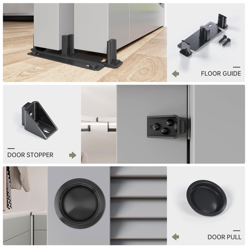 EaseLife 8FT/96in Bypass Double Sliding Pocket Door Hardware Kit, Aluminum,