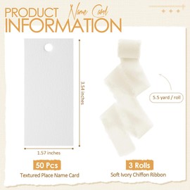 Humyoun 50 Pcs Name Place Cards for Table Setting Blank Wedding Place Cards with Chiffon Ribbon 1.57 x 3.54 Inch Hanging Gift Tags for Wedding Dinner Banquet Party Table Setting Supplies(Ivory)