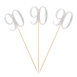 Silver Glitter 90th Birthday Centerpiece Sticks, 12-Pack Number 90 Table Topper Anniversary Party Decorations