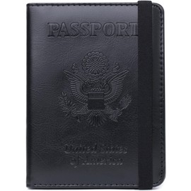 Shvigel US RFID Blocking Passport Card Holder For Travel - USA Faux Leather Passport Cover – Small American Passport Protector Case for Women Men (Glossy Black)