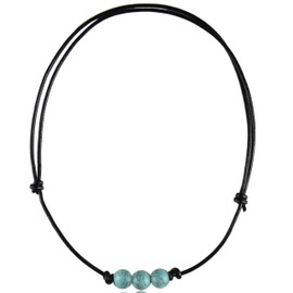 Barch Young Three Turquoise Choker Necklace on Black Leather String