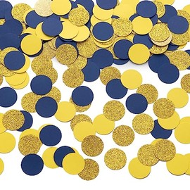 Gold Blue and Yellow Confetti Table Decoration for Graduation Birthday Eid Ramadan Festival Theme Party,1.2 inch in Diameter,200 Counts