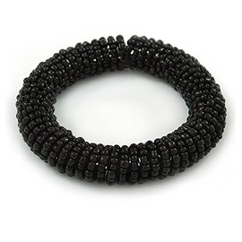 Avalaya Black Glass Bead Roll Stretch Bracelet - Adjustable