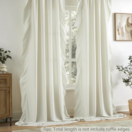 Ivory Ruffle Curtains 63 Inch Length for Bedroom Living Room Rod Pocket Light Filtering Romantic Victorian Cream Curtains for Girls Room Vintage Bohemian Chic Window Privacy Decor, 2 Panels Set, 52x63