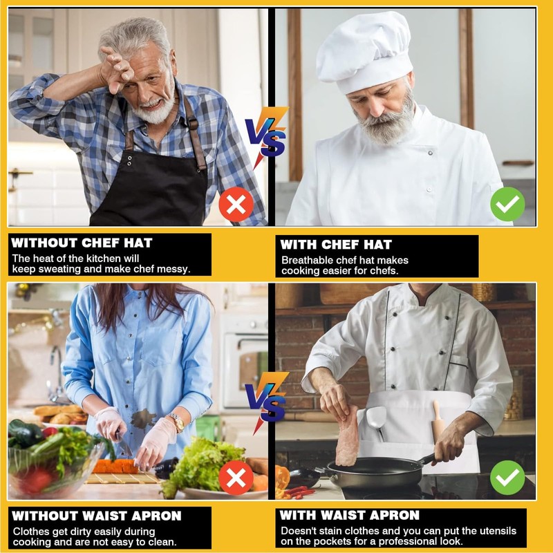 VZFIT Chefs Hat Set - Multifunctional 3 Piece Chef Set