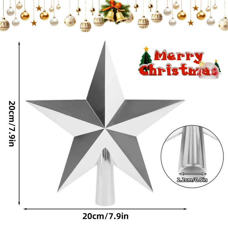 SULOLI Christmas Tree Star Silver,Silver Christmas Tree Topper for Xmas