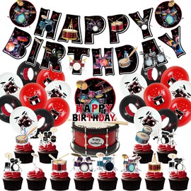 Doyomtoy Drum Party Supplies Music, Rock Music Ball Theme Party Pack of 32 Music Party Includes Birthday Banner Cupcake Toppers Balloons for Rock DJ Theme Birthday Party Baby Shower Decoration