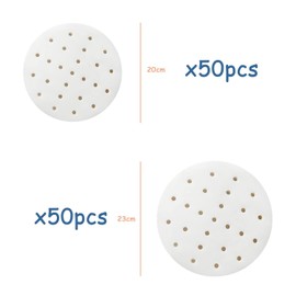 100 Pcs Perforated Baking Paper Nonstick Unbleached Round Air Fryer Liners for Air Fryer, Oven, Cooking, 20cm and 23cm