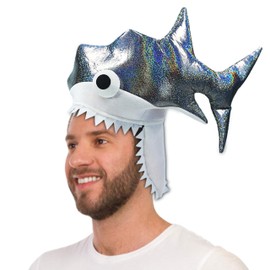 Shark Costume Hat. Handmade Twinkling Silver Shark costume Party Crazy Hat with 3D Embroidered Eyes.