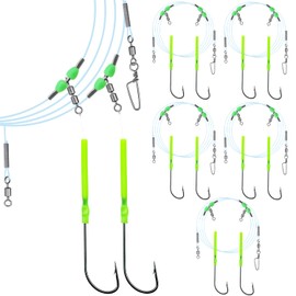 Narcissus 5PCS Sea Fishing Rigs, Pre-Tied Flapper with Size 1/0 & 2/0 Hooks, Anti-Tangle Snap, 1-3 Hooks, Gaps (45cm, 52cm, 80cm), Ready for Beach Fishing (5pcs- 2 hooks- size 2/0-80cm gap)