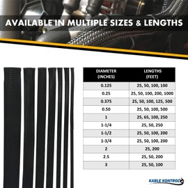 Kable Kontrol PET Expandable Braided Sleeving - 1/8” Inch - 25’ Feet Long - Black Cable Sleeve Automotive Wire Loom, Cable Wrap, Cord Protector from Pets, Cable Management - Black