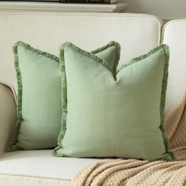 Joyouth Set of 2 Decorative Fringe Throw Pillow Covers Chenille Pillow Covers Elegant Design Pillowcase Soft Tassels Cushion Cover for Couch Bed Home Decor,24×24 Inch,Sage Green