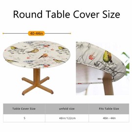 Guxxuil Little Birds Round Tablecloth Watercolor Tree Branch Flower Colorful Bird Painting Vintage Fitted Table Cover Washable Tablecloths for Kitchen Dining Party 40-44 inch