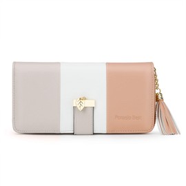 Pomelo Best Women's Clutch, Coin Purse, RFID Blocking, Large Capacity, Polyurethane (PU), Can Hold Smartphone, Vertical Stripes Of White