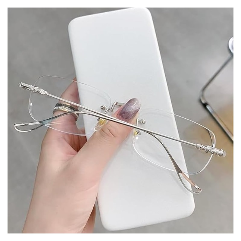 88flix Clear Megane, Blue Light Cut, Non-Degree, Square, Borderless, Rimless,
