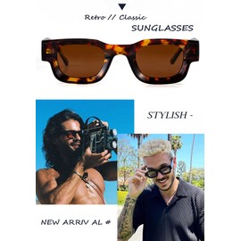 Teumire Retro Rectangle Polarized Sunglasses for Small Face Women Men Chunky Square Thick Frame Glasses UV400 Protection(Tortoise/Brown)