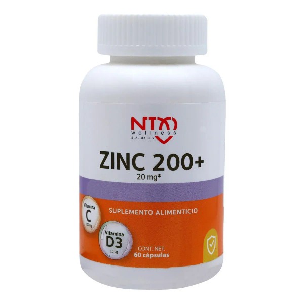 Zinc 200 + Vitaminas C Y D3 60 Cáps. Suplemento