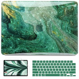 B BELK Compatible with MacBook Air 13 inch Case 2025 2024 2023 2022 M4 M3 M2 A3240 A3113 A2681, Plastic Hard Shell Case for MacBook Air 13.6 inch +Keyboard Cover +Screen Protector, Green Pearl Marble