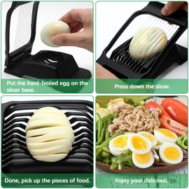 Egg Slicer, Heavy Duty Metal Egg Slicer Cutter for Boiled Eggs Dishwasher Safe, Manual Egg Slicer Cutting Wire Made of Stainless Steel for Kitchen, Black