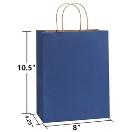BagDream 25Pcs Navy Blue Gift Bags 8x4.25x10.5 Kraft Paper for Gifts, Shopping Retail Merchandise Grocery Sacks, Navy Blue Paper Bags with Handles Bulk Medium