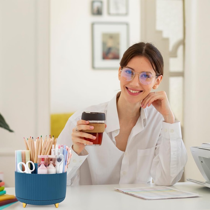 SKYDUE 360 Degree Rotating Desk Organizer, Dual-Purpose Pencil Pen Holder,