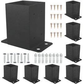 8PCS 4x4 Post Base Brackets (Inner Size 3.6"x3.6"), Heavy-Duty Black Powder-Coated Steel Post Anchor for Wood Posts, Deck, Fence, Pergola, Porch, and Railing Support