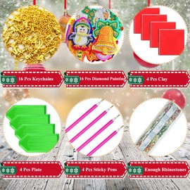YICHEN 16 Pieces 5D DIY Diamond Painting Key Ring Christmas Key Ring DIY Diamond Painting Keychain 5D Full Drill Diamond Painting Keychain Bag Pendant Gift