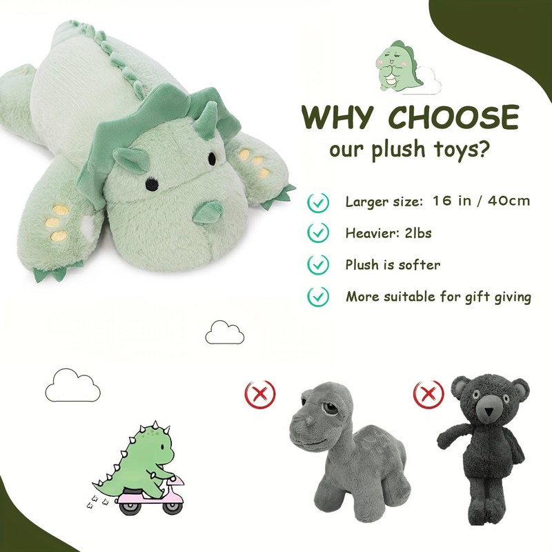 KOWSI® Microwavable & 2 LB Weighted Stuffed Triceratops Animals Plush