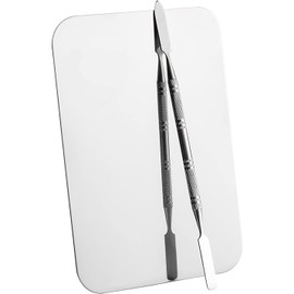 Metal Mixing Palette, Stainless Steel Makeup Plate, Rectangle Primer/Lip Colour/Pigment Mixing Plate with Spatula, for Artist Drawing Tool, Colour Mixing, Nail Art (11.5 x 7.5 cm)
