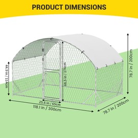 Large Metal Chicken Coop, Walk-in Poultry Cage, Chicken Run Pen House with Reinforcement & Waterproof & Anti-Ultraviolet Cover Chicken Coop Run with Double Lockable Doors for Outdoor 9.8 x 6.5X 6.5ft