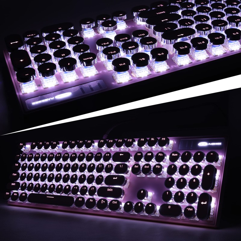 Camiysn Typewriter Style Mechanical Gaming Keyboard, Pink Retro Punk Gaming
