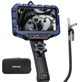 NIDAGE 7'' IPS Two-Way Articulating Borescope 0.24in Endoscope Camera with Light Flexible Inspection Camera with Articulated Snake Head, Automotive Mechanics Fiber Optic Scope Cam 5.3FT