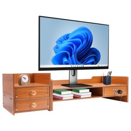 QUSKLISU Computer Monitor Stand, Computer Rack with Drawers, Two top Platforms Desk Organizer Monitor Stand with Extra Large Storage Desktop Computer Stand for PC, Laptop, Printer, Screen, TV (01)