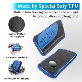 CTRINEWS for Lexus Key Fob Cover with Carbon Fiber Style Belt Keychain, Upgraded TPU Surface Grain Case for ES (2018-2022), GX (2019-2022), NX/RC (2022) (3 buttons) (Blue, B2)