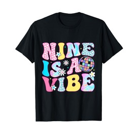Nine Is A Vibe Leopard Print Disco 9th Birthday 9 Years Old T-Shirt