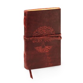 LUXEORIA Tree Of Life Leather Journal for Women and Men, Handcrafted Leather Journal for Writing Womens, Leather Sketchbook, Travel Diary with Unlined Deckle Paper, Wine Red 8x13