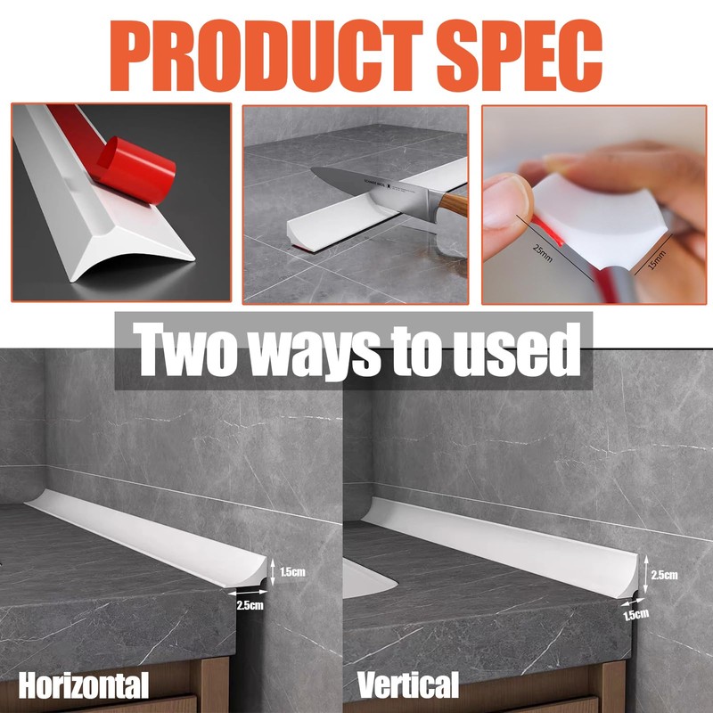 Shower Threshold Water Dam, Barrier Strip, Silicone Water-Blocking Self-Adhesive Sealant