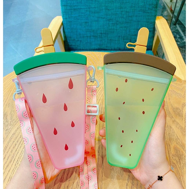 YFEIQI Cute Watermelon Slice Shape Water Bottles, 320ml Plastic Drinking