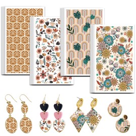 OLYCRAFT Bohemian Clay Transfer Paper 4 Design 24 Pcs Transfer Paper for Polymer Rainbow Flower Polymer Clay Transfer Sheets Monstera Leaf Transfer Paper for Clay Earrings Jewelry Making